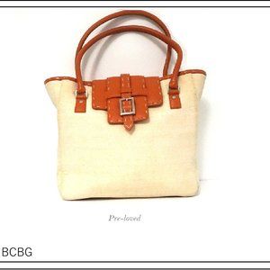 BCBG Maxazria Orange/Cream Leather/Canvas Tote
